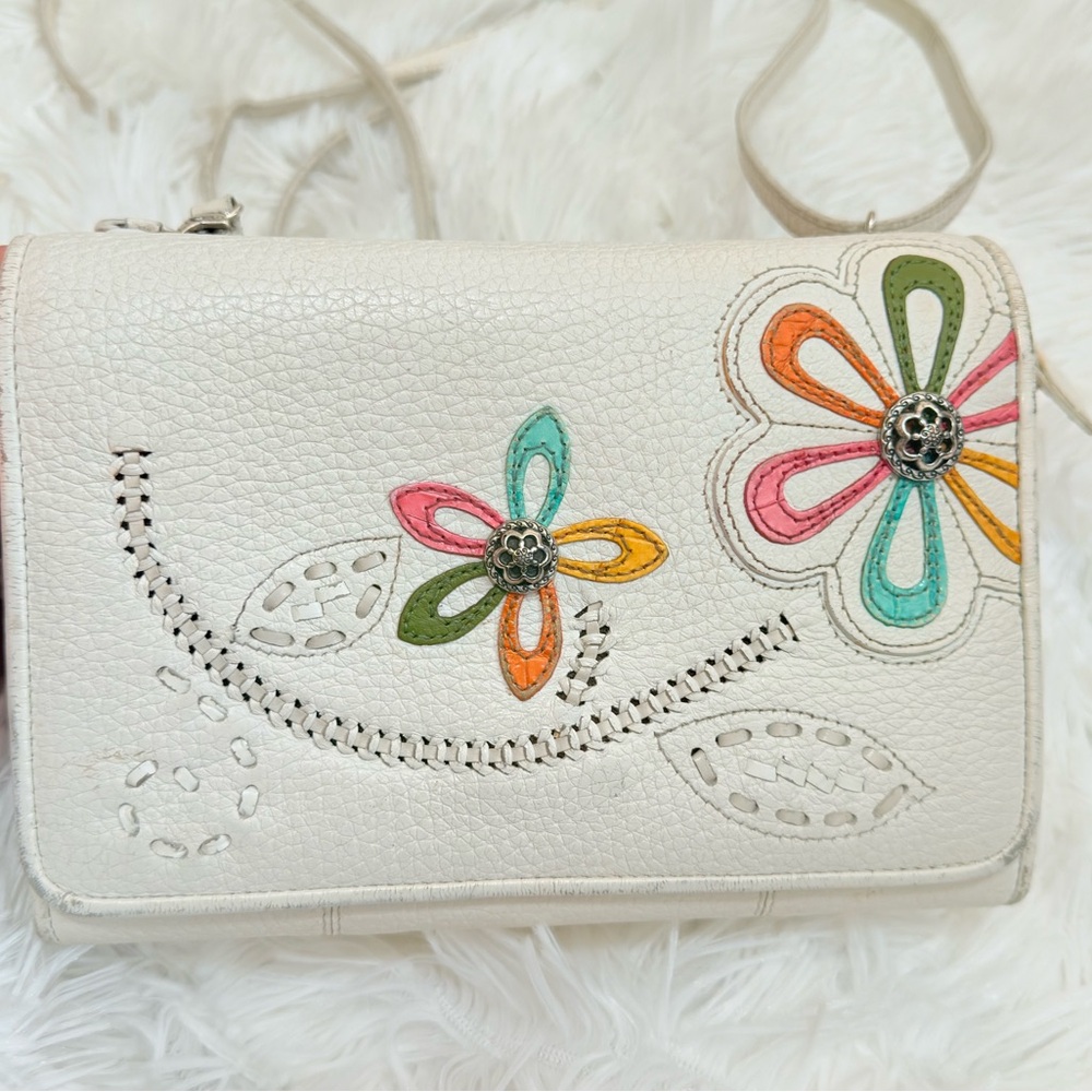 Brighton Floral Embroidered Cream Crossbody wallet Bag purse for spring